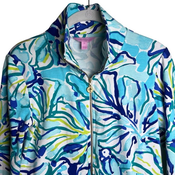 Lilly Pulitzer Long Sleeve Zip-Up Jacket In Pool Blue Stay Cool Size XS - Picture 4 of 14